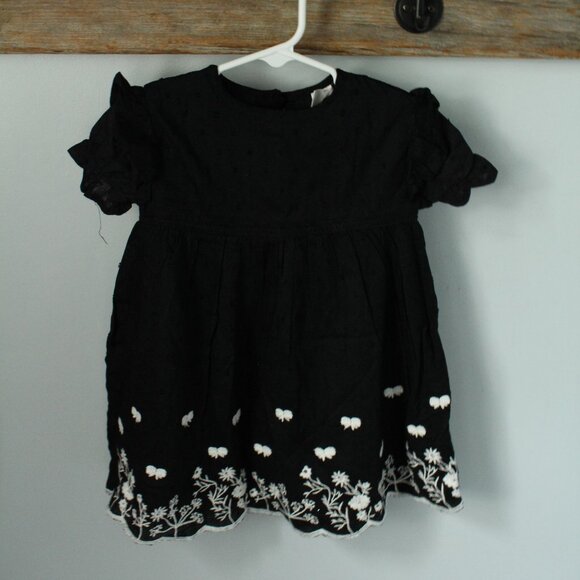 Gap Size 12-18M Black Dress Butterfly Flowers Embroidered - Picture 1 of 3